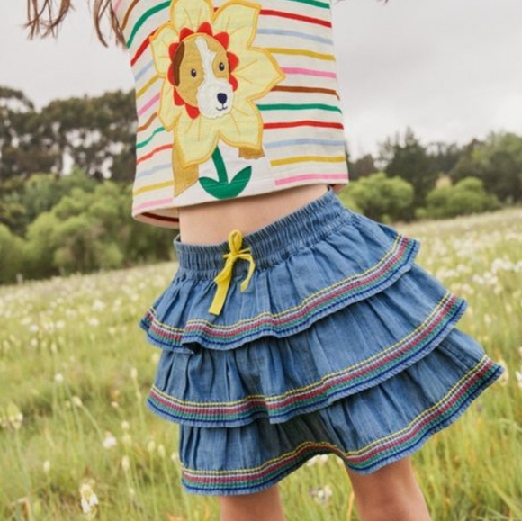 MINI BODEN Ruffle Tiered‎ Woven Skort Multi-color Rainbow Girls Size 6-7 Years - Picture 1 of 8